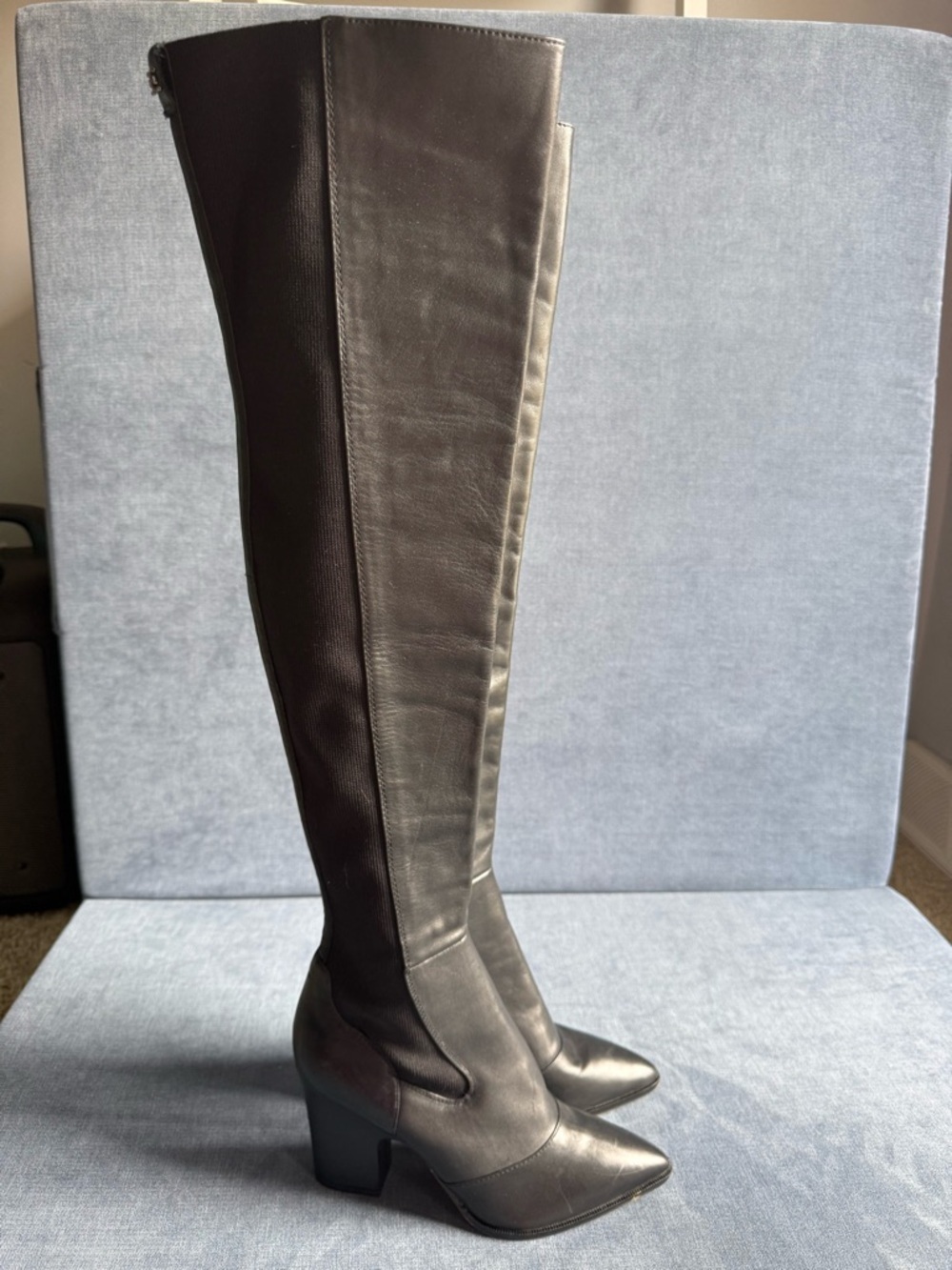 Sam Edelman Natasha Black Leather Over The Knee Heeled Boots Womens SZ 7.5M Fall